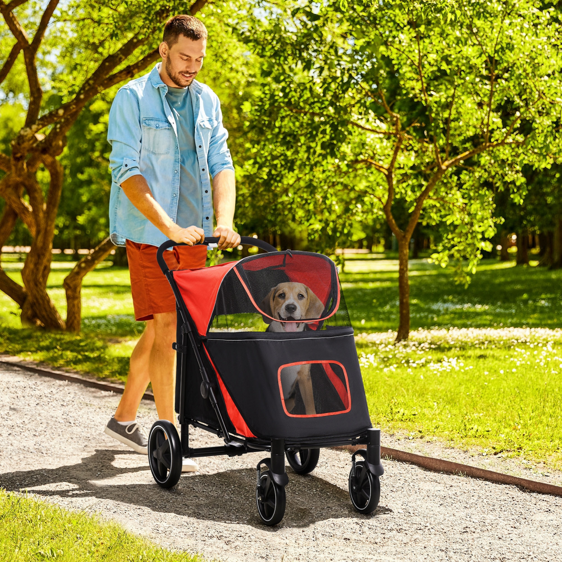 rs showing the convenience of dog strollers for walks