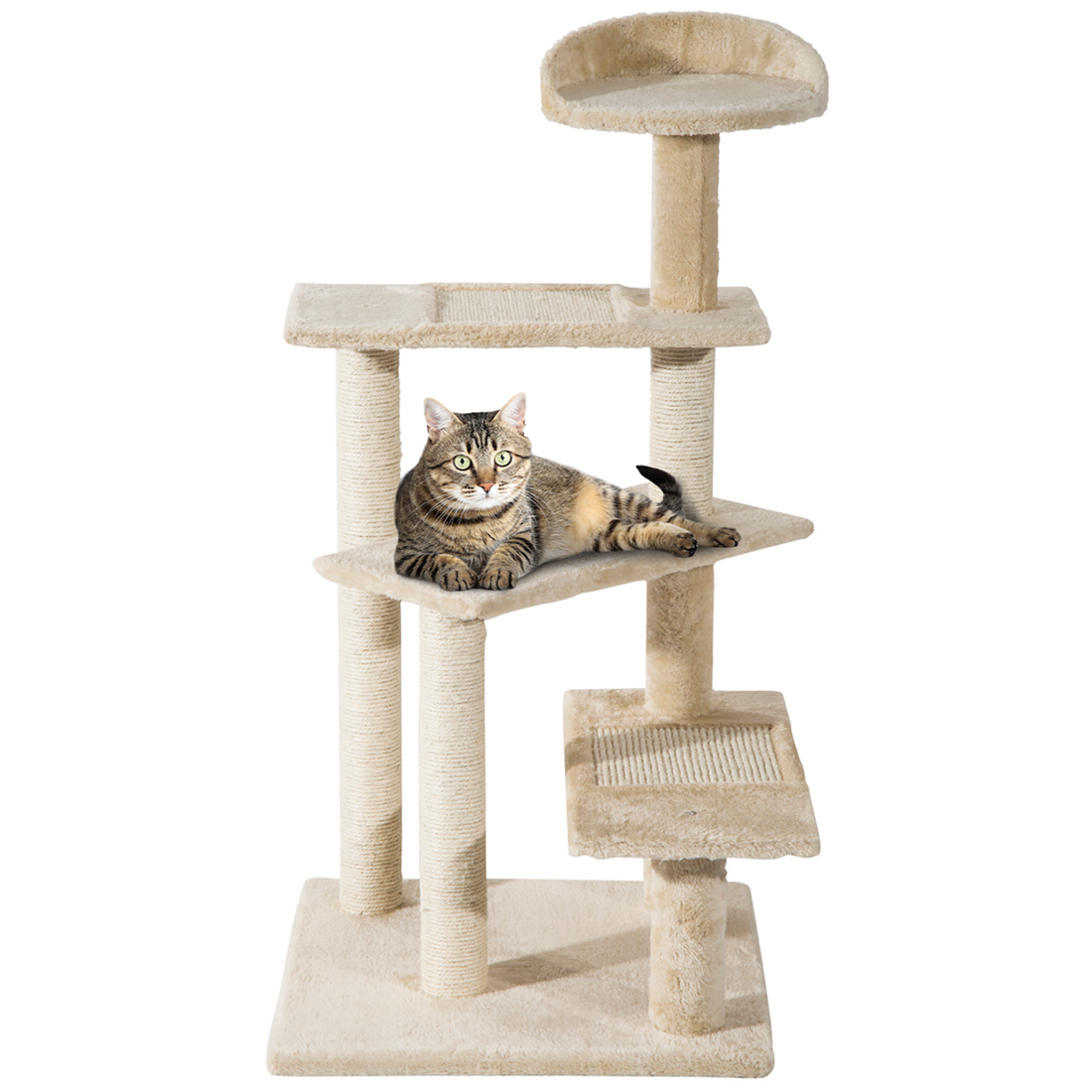 Multi-level indoor cat tree with sisal scratching posts and cosy perches for cats to climb and rest
