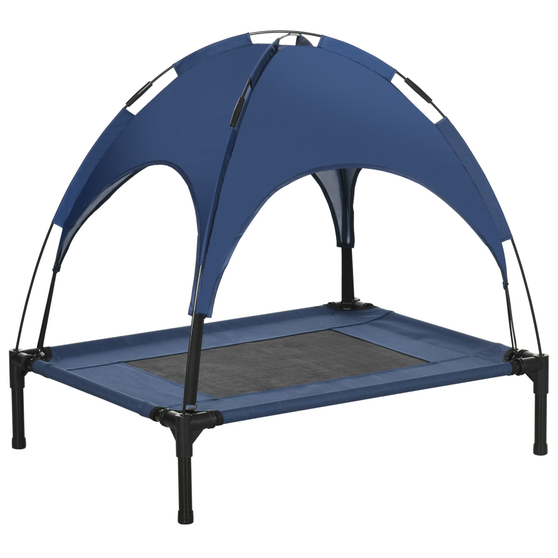 PawHut elevated dog bed with UV protection canopy in blue