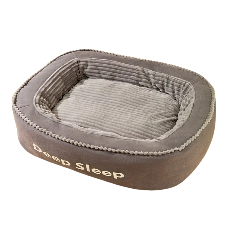 Extra Large Dog Bed Cushion in grey letter print, featured in the large dog beds guide
