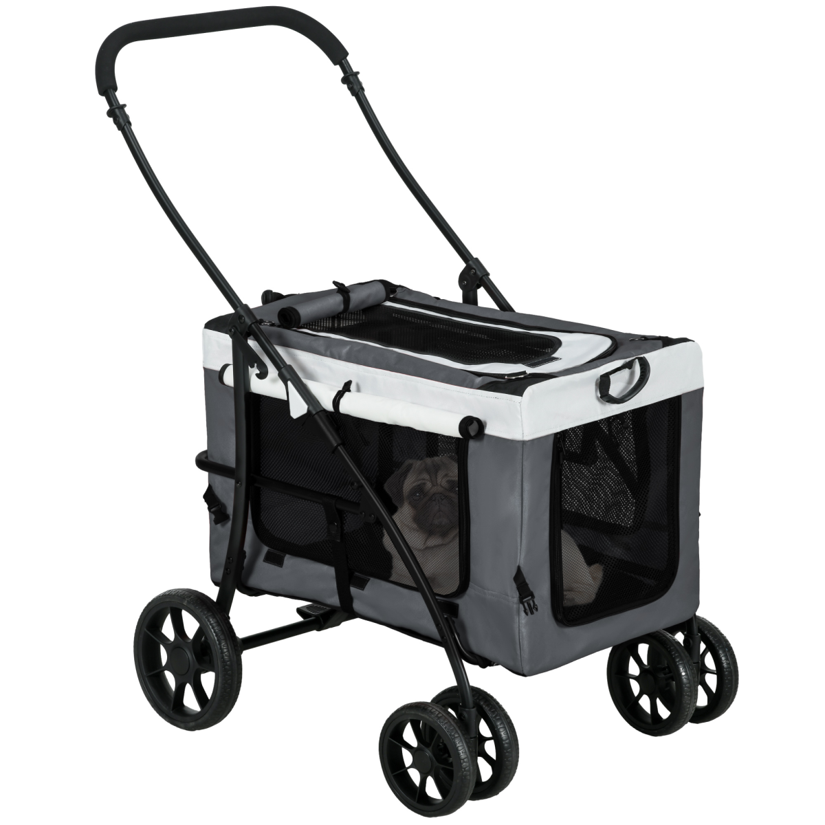 PawHut Foldable Pet Stroller w/ Detachable Carrier, Soft Padding - Grey - Nexus Pet Care