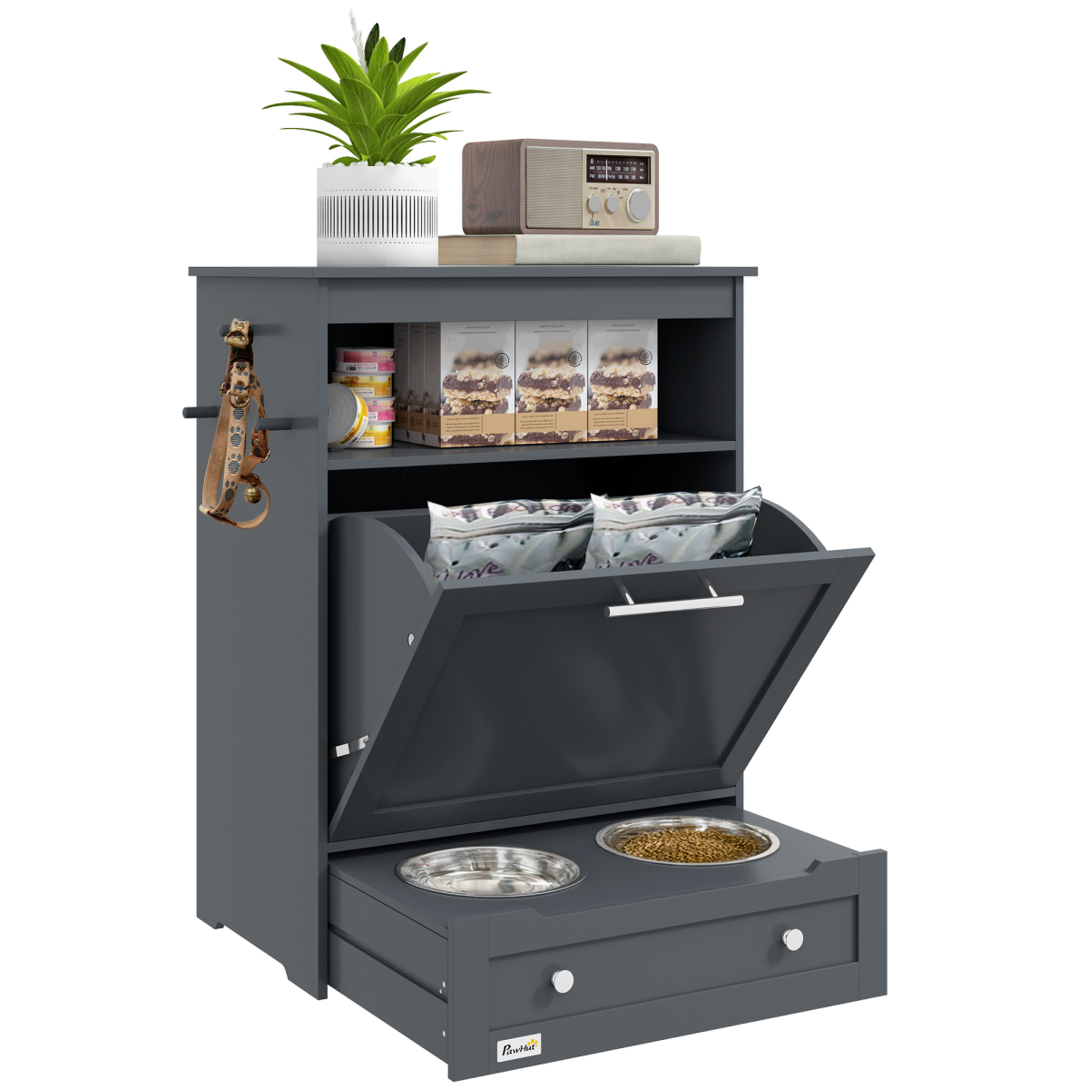 PawHut Pet Feeder Station Dog and Cat Food Storage Feeding Station Food Cabinet - Nexus Pet Care