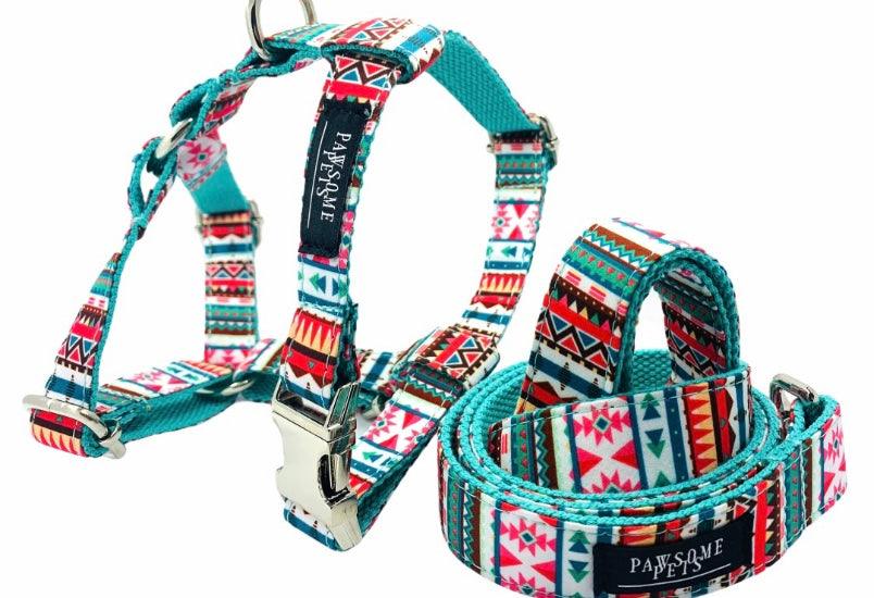 Step-in harness and matching lead set in tropical print for small and medium dogs