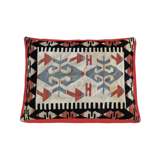 Kilim Geometric Designer Dog Bed | Red & Black Tribal Pattern