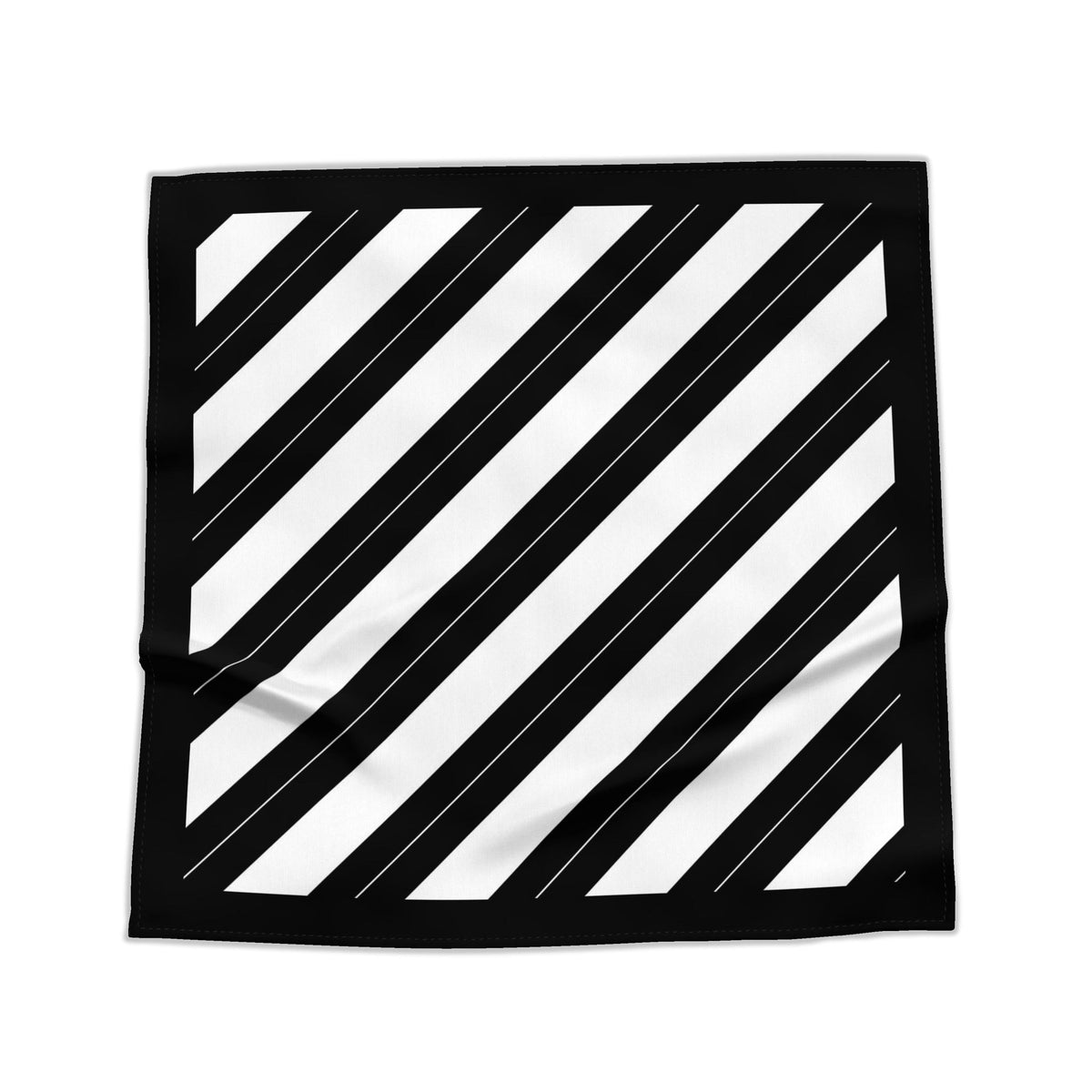 A square black bandana or scarf featuring a bold black and white diagonal stripe pattern, displayed flat against a solid white background.