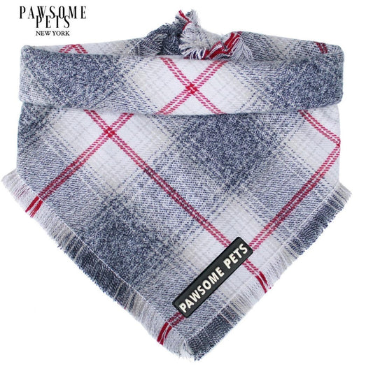 Plaid pet blanket with 'Pawsome Pets' branding on a white background