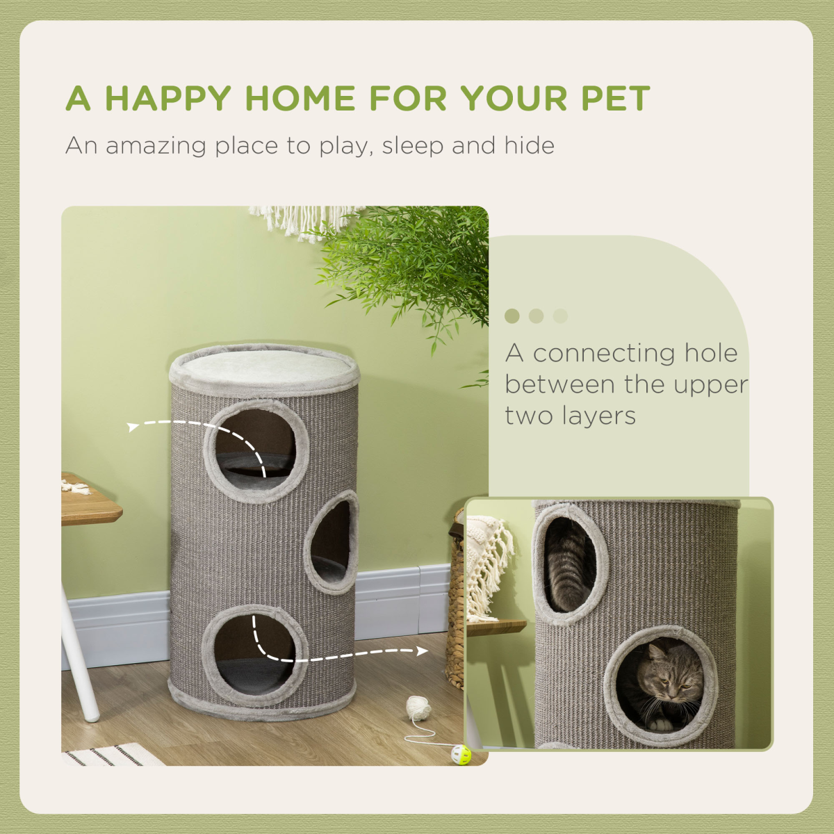 Cat Barrel Kitten Tree Tower for Indoor Cats, Covered with Sisal, Cosy Platform