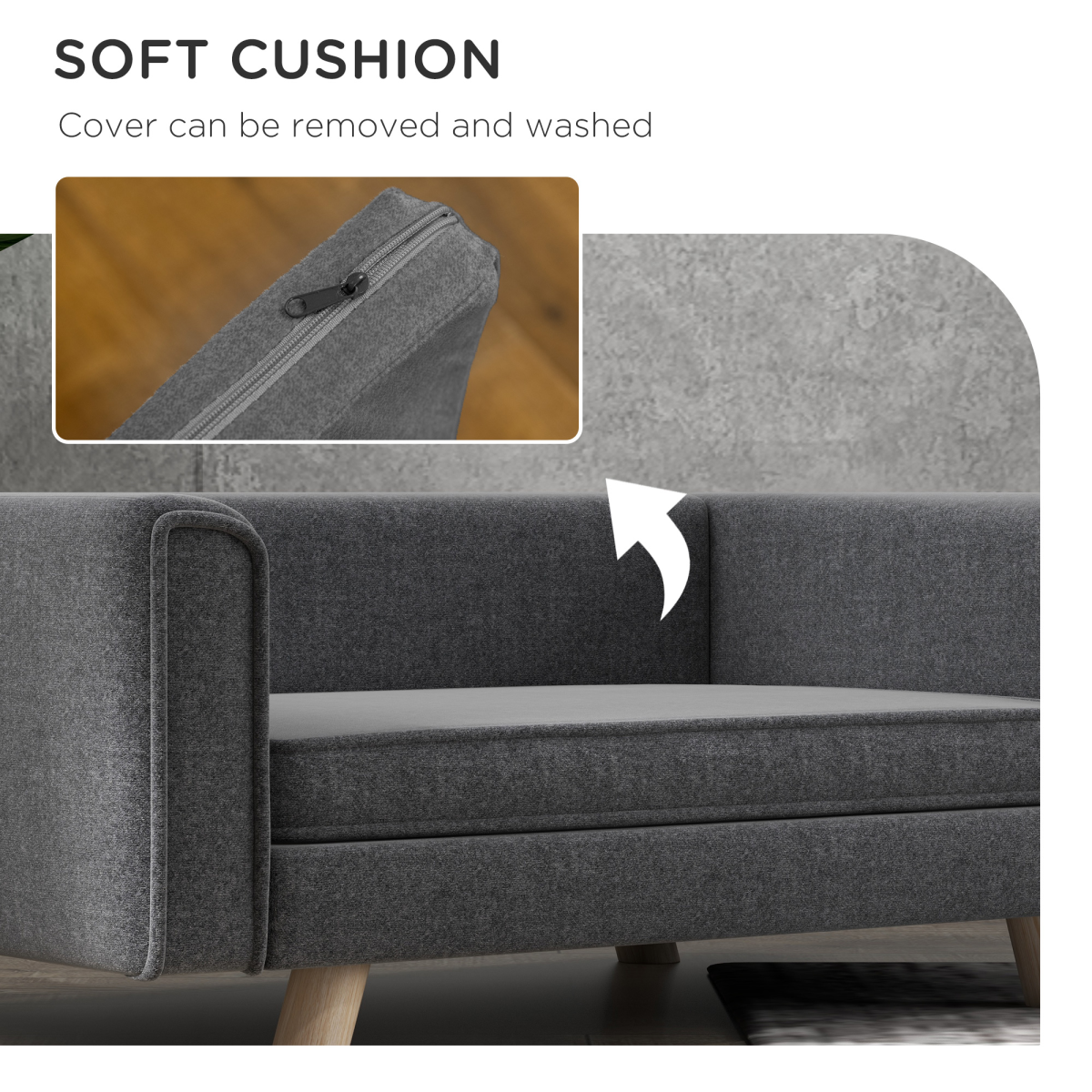 PawHut Elevated Dog Sofa Bed with Cushion for Medium and Small Dogs, Grey