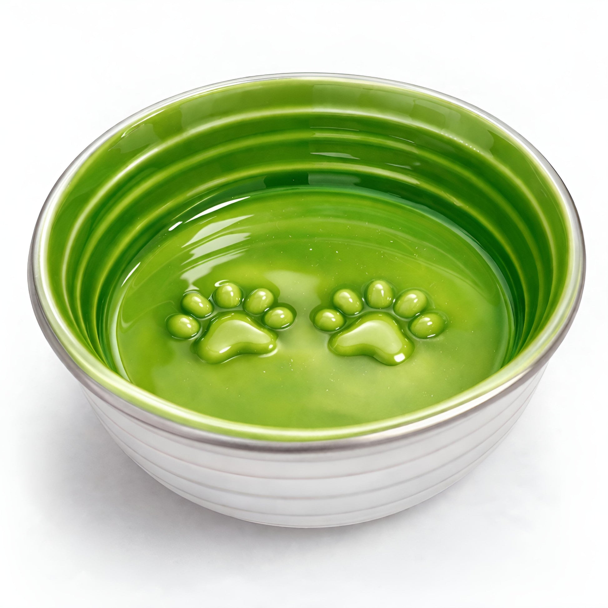 Poppy Collection ceramic dog bowl with floral design on white background