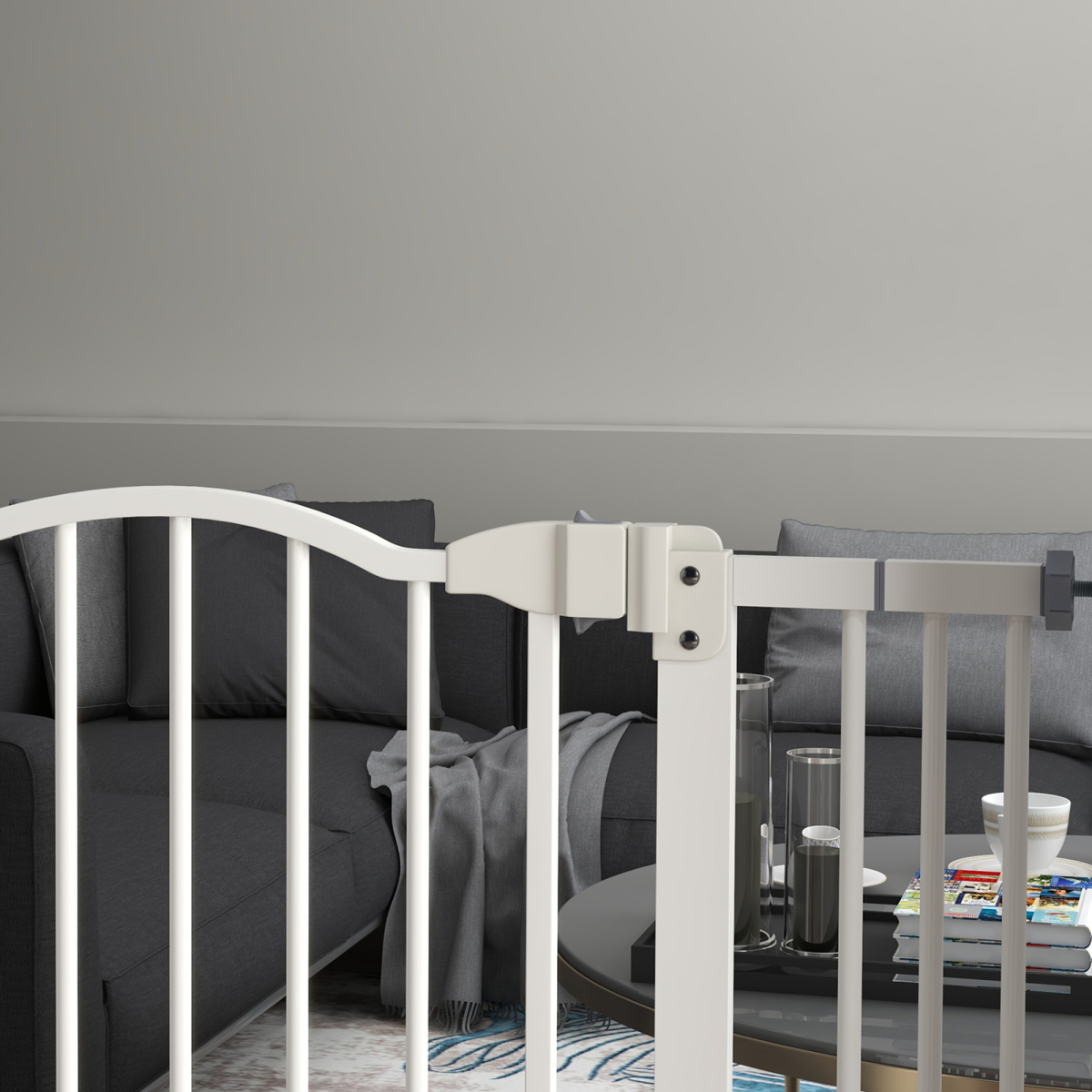 PawHut 74-80cm Adjustable Metal Pet Gate Safety Barrier w/ Auto-Close White