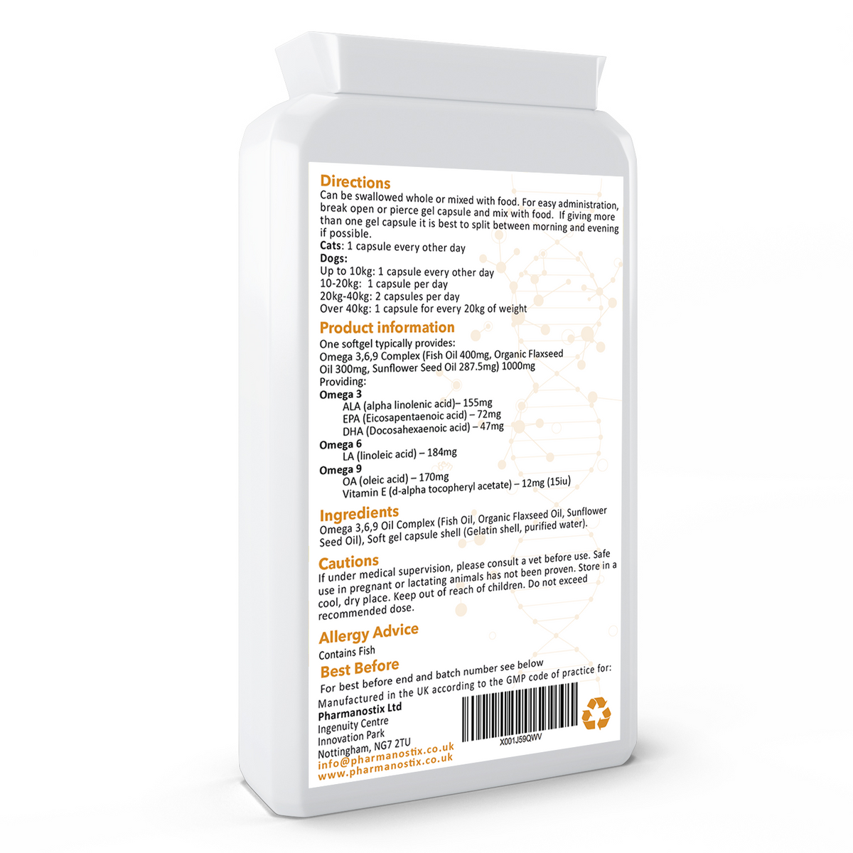 Supplement bottle with label on a white background