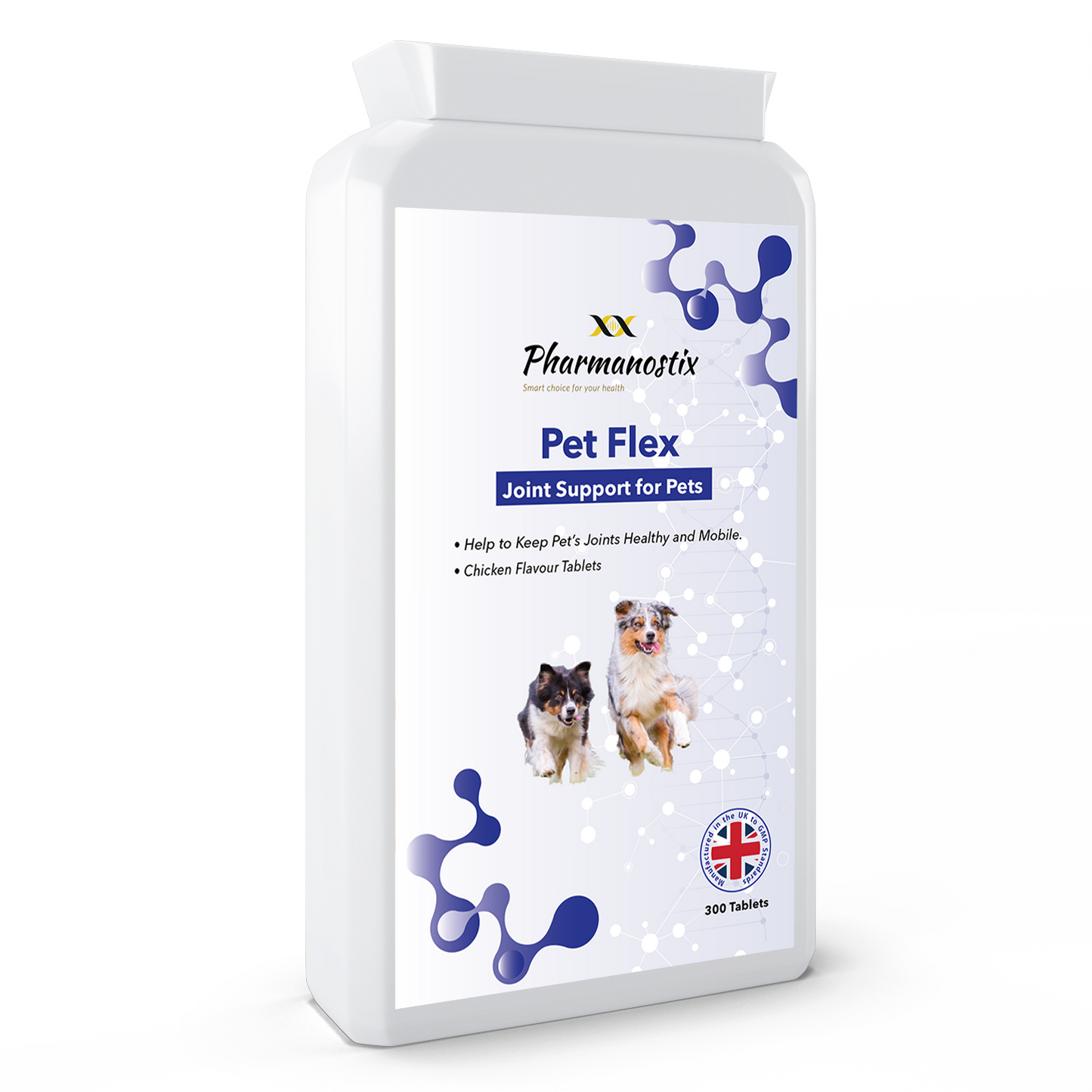 Pharmanostix Pet Flex joint support supplement container for pets on a white background