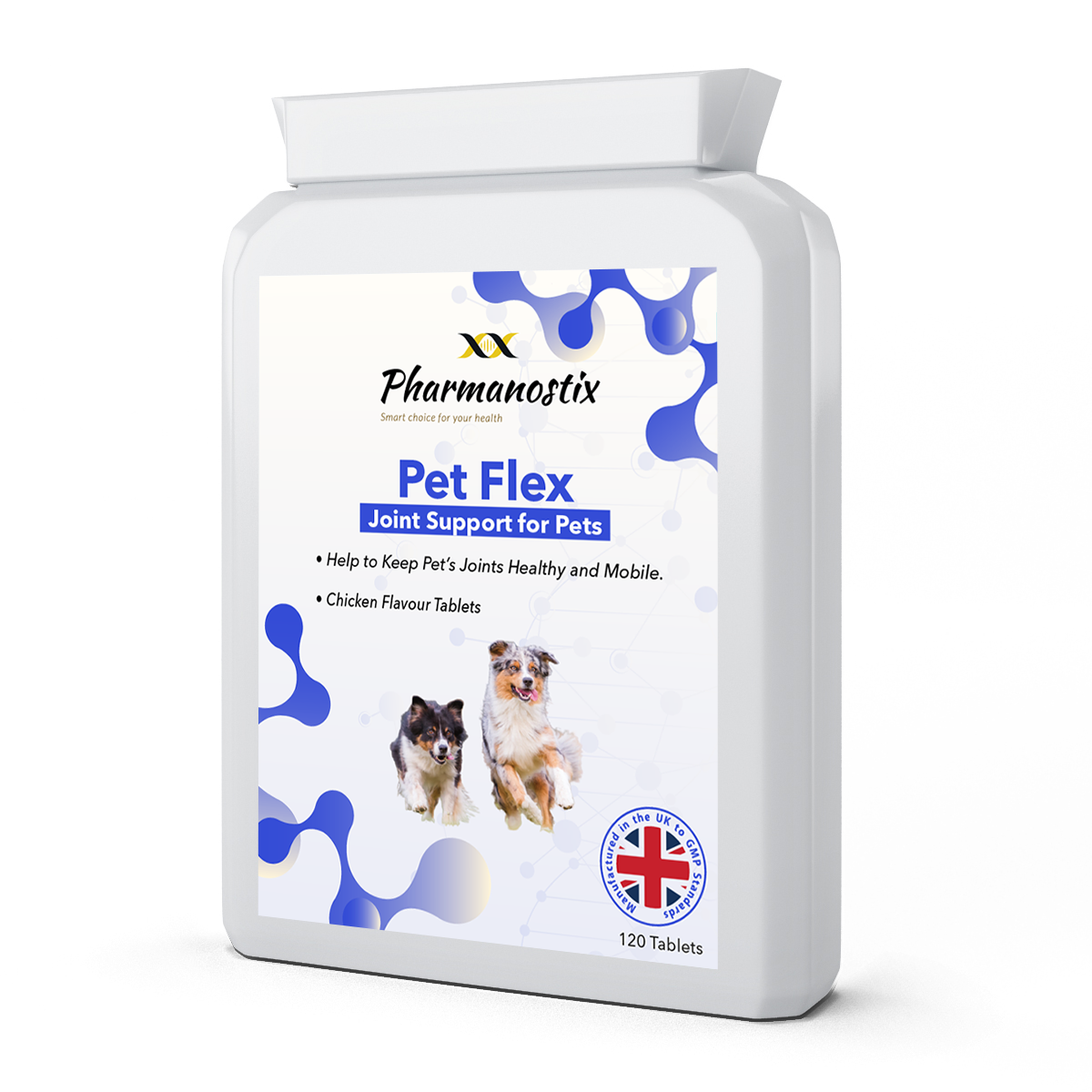 Pharmanostix Pet Flex joint support for pets packaging on a white background