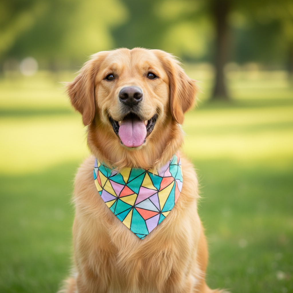 Golden Retriever with Stained Glass Bandana