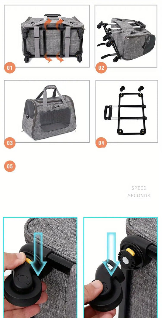 2-in-1 Cat Carrier with Wheels & Handle