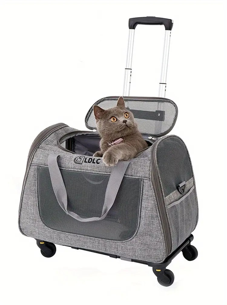 2-in-1 Cat Carrier with Wheels & Handle