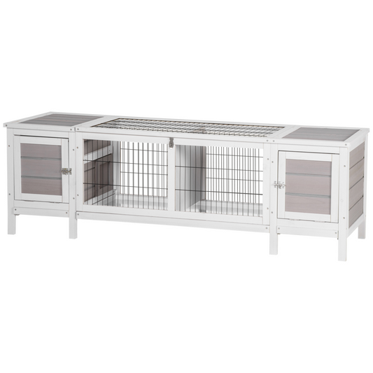 Indoor Rabbit Hutch Separable Guinea Pig Cage Bunny Run w/ Slide Out Tray - Grey - Nexus Pet Care