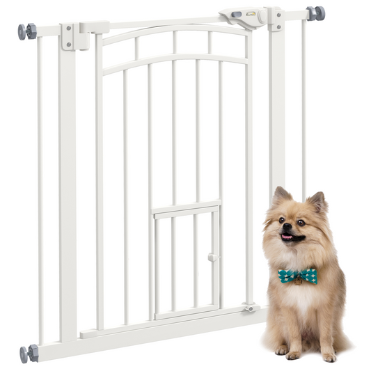 PawHut Pressure Fit, Safety Gate Dog Gate w/ Small Cat Door Opening, 74-80cm - Nexus Pet Care