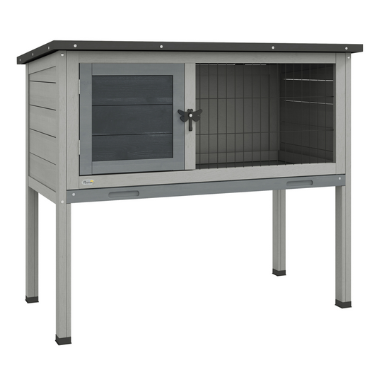 PawHut Large Elevated Indoor Outdoor Wooden Rabbit Hutch with Asphalt Roof, Tray - Nexus Pet Care