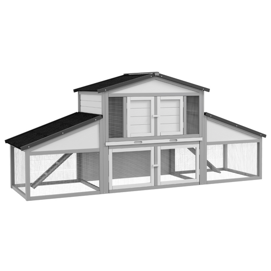 PawHut Large Rabbit Hutch with Run, Tray, Ramp, Wooden Guinea Pig House, Grey - Nexus Pet Care