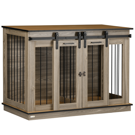 PawHut Dog Crate for Large Dogs, Double Dog Cage for Small Dog, Oak Tone - Nexus Pet Care