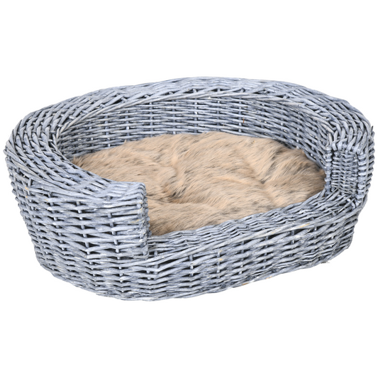 Elevated Dog Cat Couch Pet Basket Sofa Bed Wicker Willow Rattan Cushion Pawhut - Nexus Pet Care