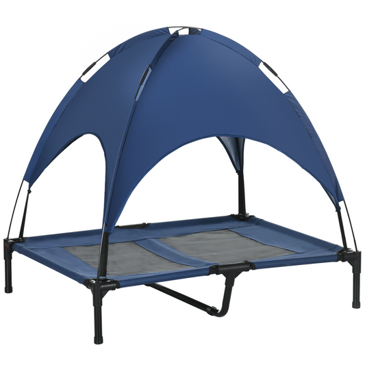 PawHut 92cm Elevated Dog Bed Cooling Raised Pet Cot UV Protection Canopy Blue - Nexus Pet Care
