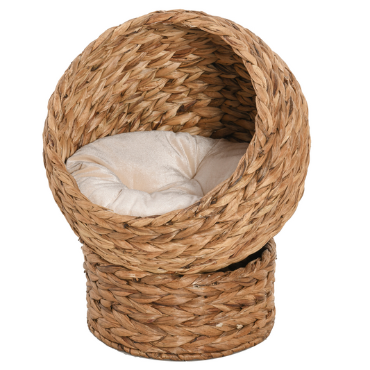 Wicker Cat House, Raised Cat Bed with Cylindrical Base, 42 x 33 x 52cm - Nexus Pet Care