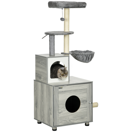 PawHut Cat Litter Box Enclosure, with Cat House, Bed, Scratching Posts, Platform - Nexus Pet Care