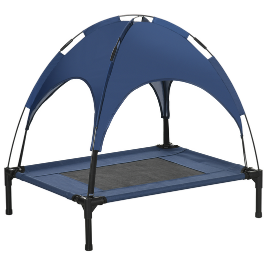 PawHut 76cm Elevated Dog Bed Cooling Raised Pet Cot UV Protection Canopy Blue - Nexus Pet Care