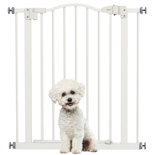 PawHut 74-80cm Adjustable Metal Pet Gate Safety Barrier w/ Auto-Close White - Nexus Pet Care