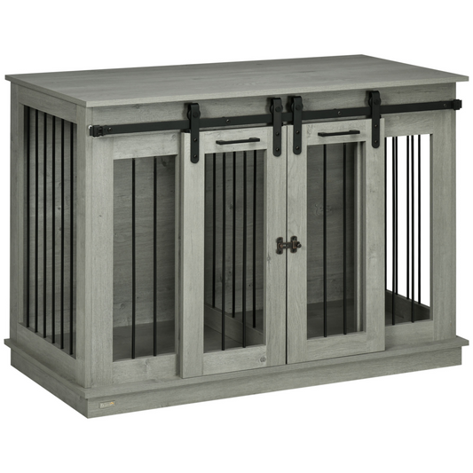 PawHut Dog Crate Furniture for Large Dogs, Double Dog Cage for Small Dogs, Grey - Nexus Pet Care