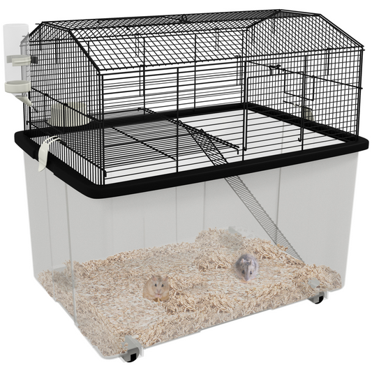 PawHut Hamster Cage, Two-Tier Gerbil Cage w/ Deep Bottom, Ramp, Food Dish - Nexus Pet Care