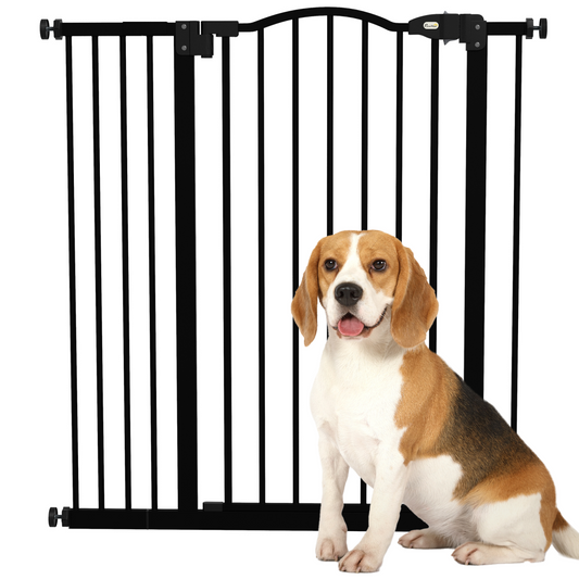 PawHut 74-94cm Adjustable Metal Pet Gate Safety Barrier w/ Auto-Close Door Black - Nexus Pet Care