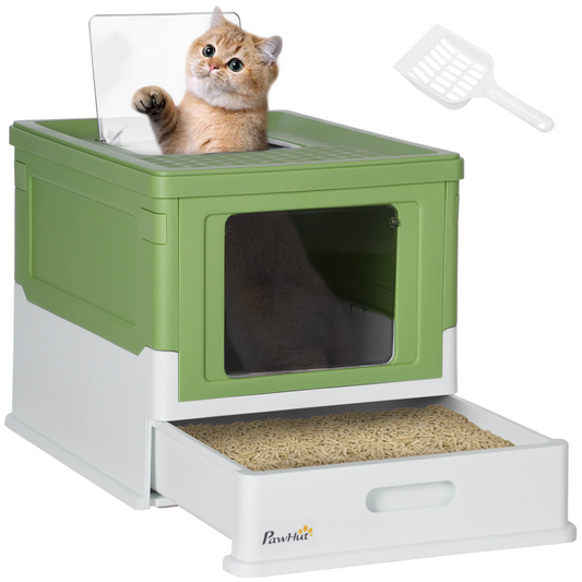 PawHut Hooded Cat Litter Box, Pet Toilet w/ Scoop, Tray - Light Green - Nexus Pet Care