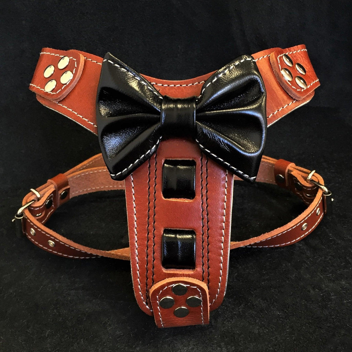 Bowtie Leather Dog Harness - Brown